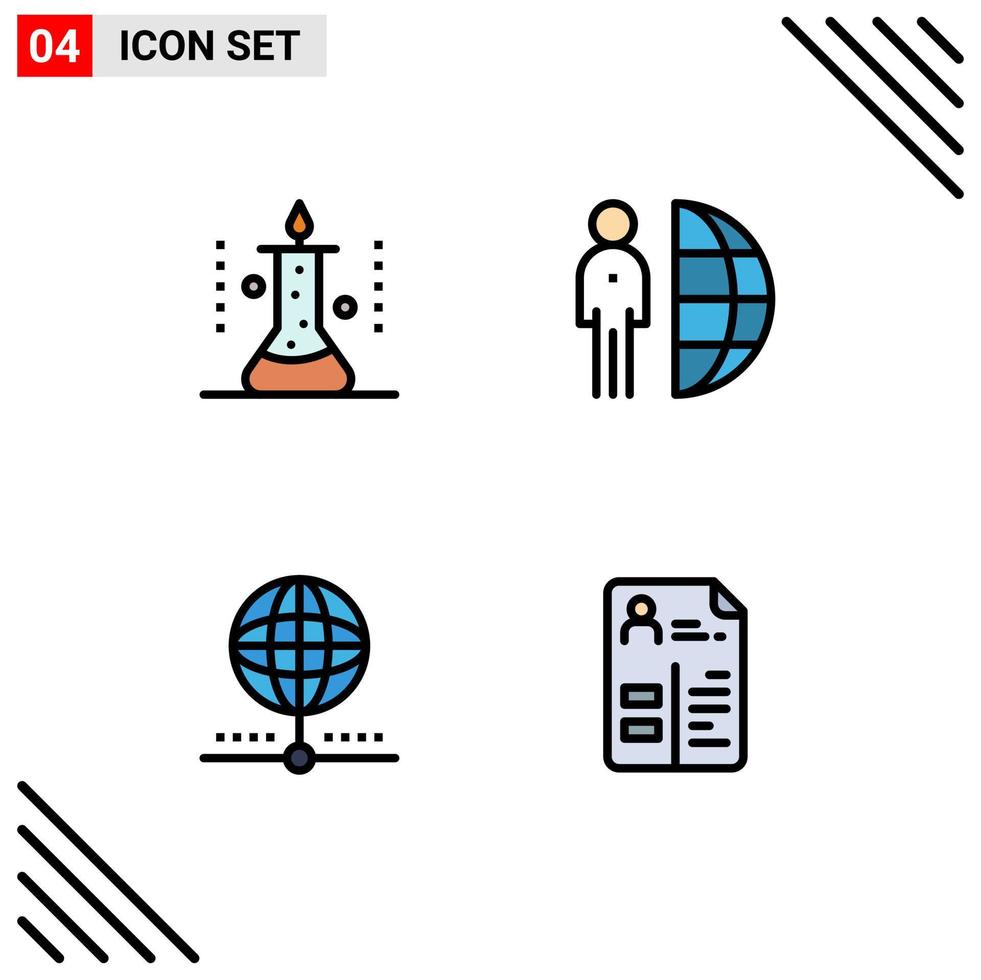 Mobile Interface Filledline Flat Color Set of 4 Pictograms of laboratory staff science experiment internet connect Editable Vector Design Elements