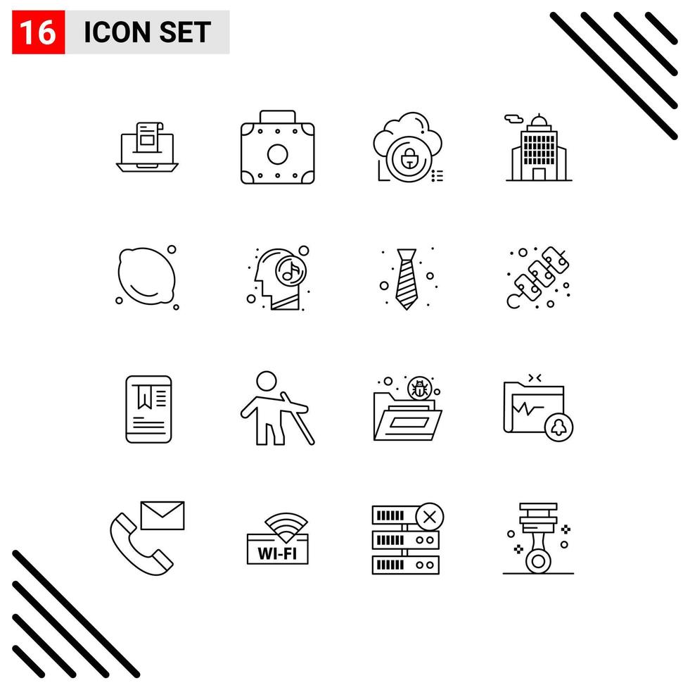 Set of 16 Commercial Outlines pack for building private briefcase lock data Editable Vector Design Elements