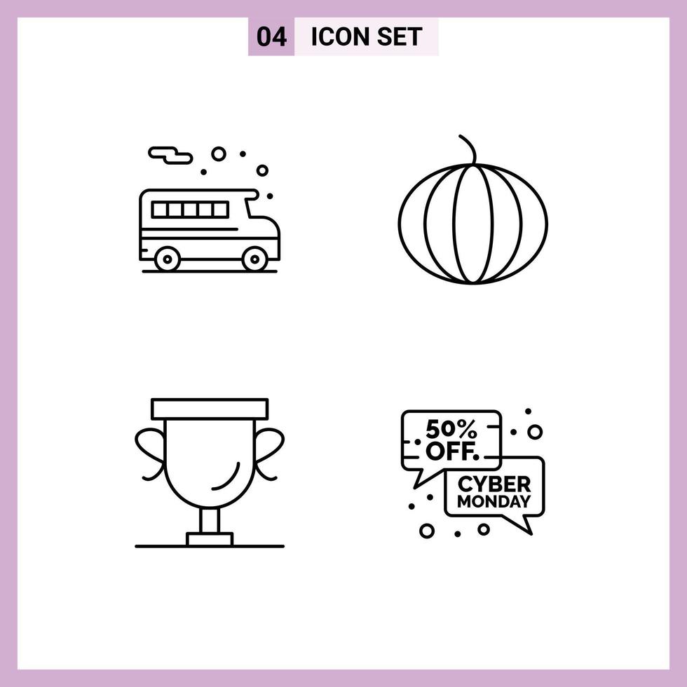 Modern Set of 4 Filledline Flat Colors and symbols such as bus discount pumpkin award message Editable Vector Design Elements