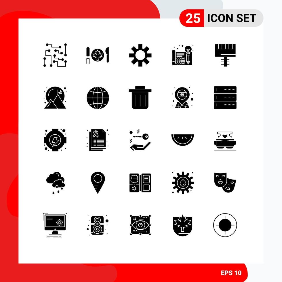 Modern Set of 25 Solid Glyphs Pictograph of ad processa leaf idea creative Editable Vector Design Elements