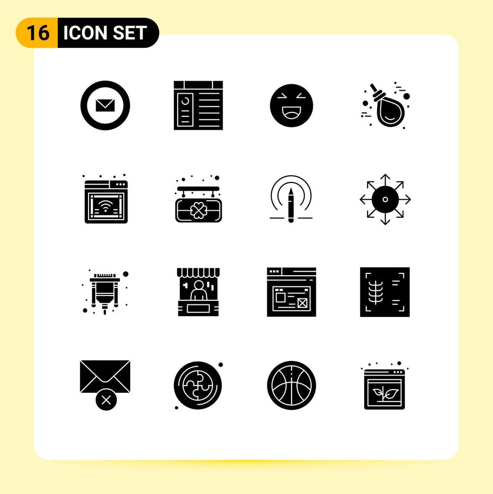Pack of 16 Modern Solid Glyphs Signs and Symbols for Web Print Media such as internet knot chat halloween gallo Editable Vector Design Elements