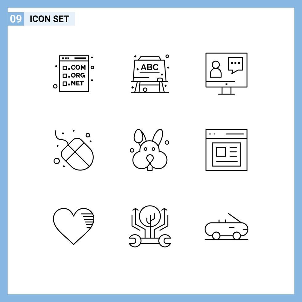 Pictogram Set of 9 Simple Outlines of easter mouse communication hardware service Editable Vector Design Elements