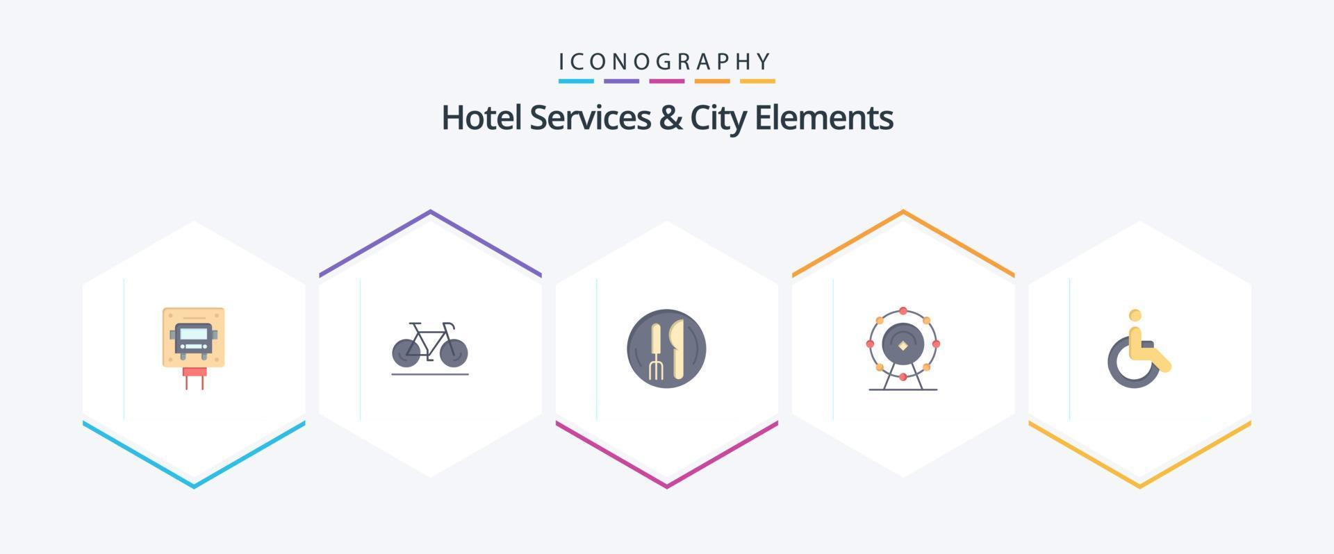 hotel servicios y ciudad elementos 25 plano icono paquete incluso bicicleta. hotel. hotel . servicio. navegador vector