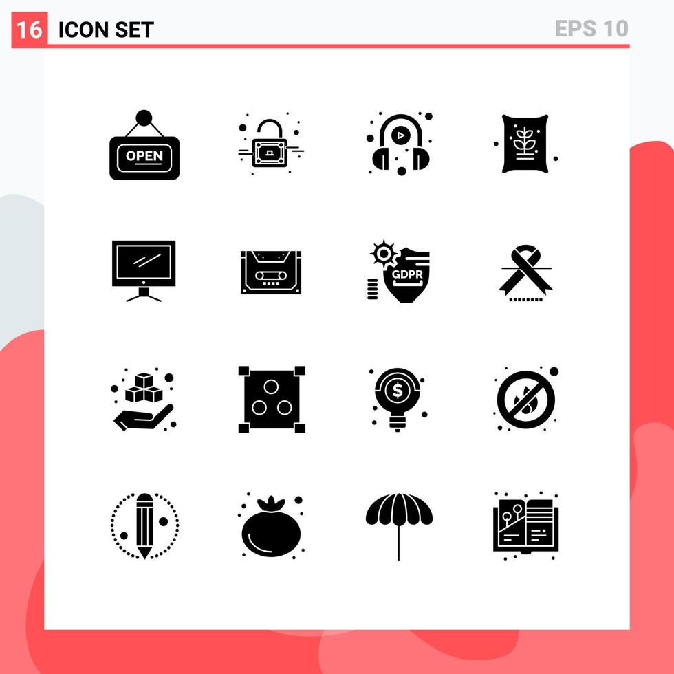 Pictogram Set of 16 Simple Solid Glyphs of device computer headphone seeds farm Editable Vector Design Elements