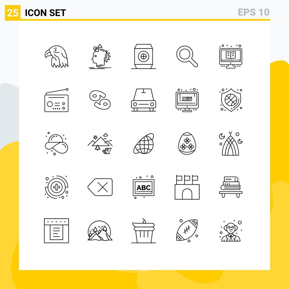 Group of 25 Lines Signs and Symbols for study learning process ui expanded Editable Vector Design Elements