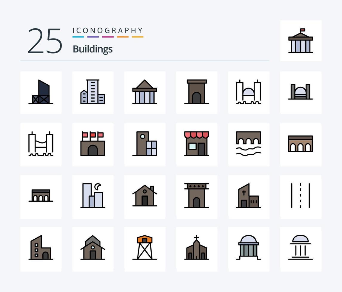 Buildings 25 Line Filled icon pack including house. architecture. housing. greece. columns vector