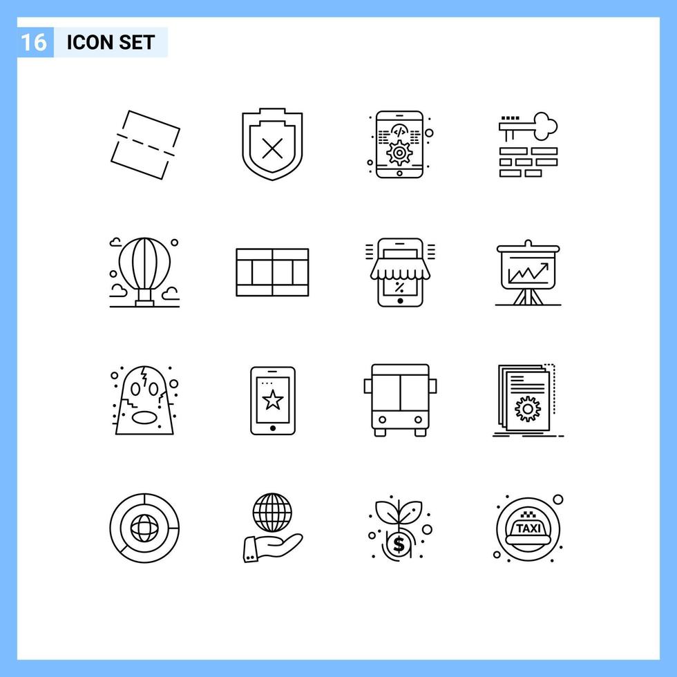 Modern Set of 16 Outlines Pictograph of mountain balloon software adventure layout Editable Vector Design Elements
