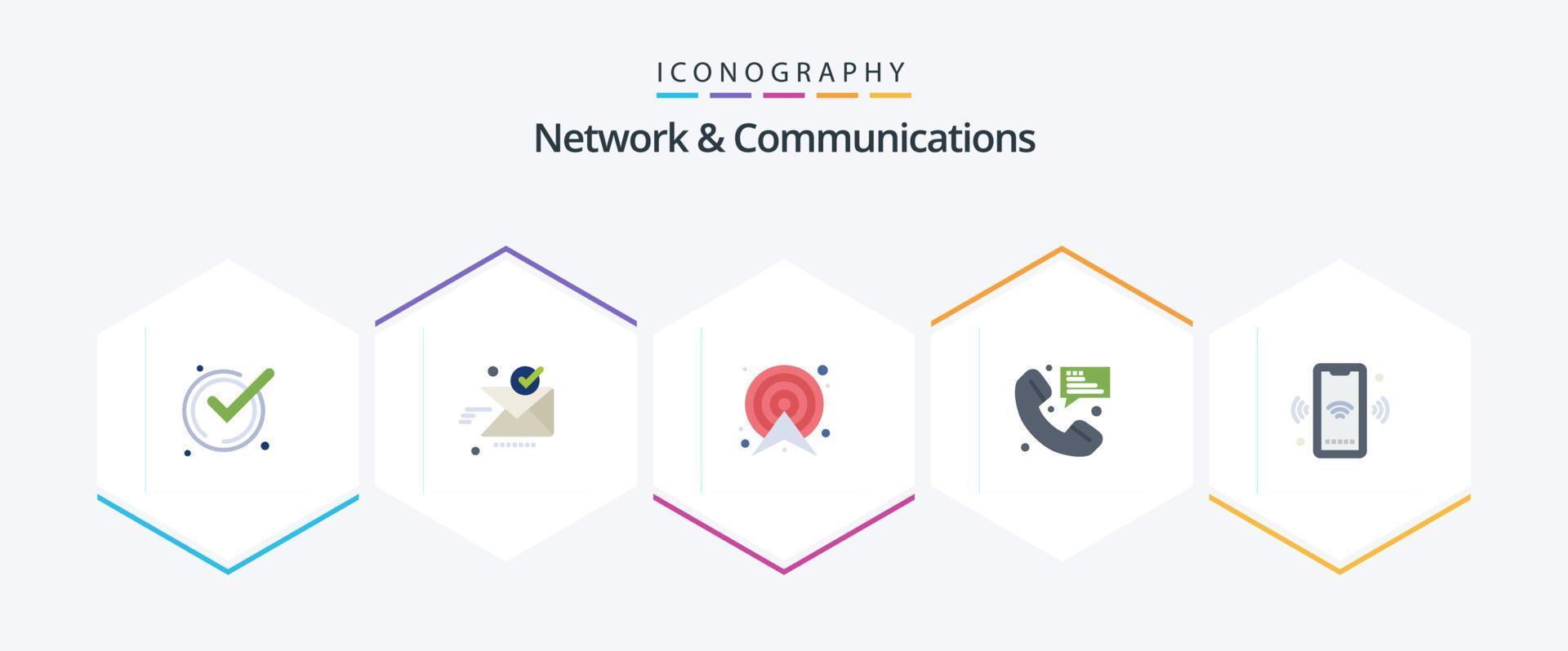 Network And Communications 25 Flat icon pack including communication. contact. good. call. map vector