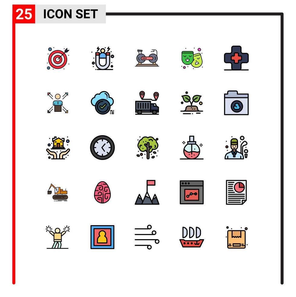 Group of 25 Filled line Flat Colors Signs and Symbols for medical film cycle drama mask Editable Vector Design Elements