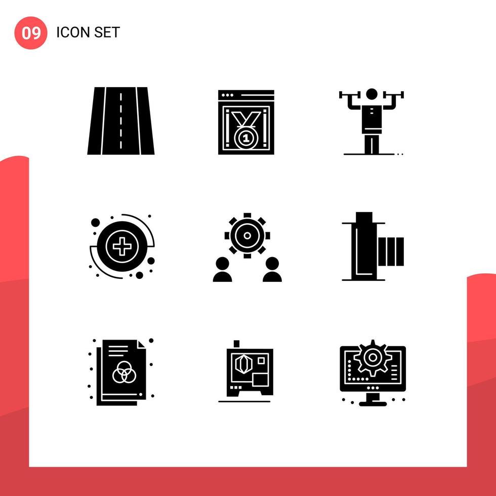 9 User Interface Solid Glyph Pack of modern Signs and Symbols of preference configure discipline sign capture Editable Vector Design Elements