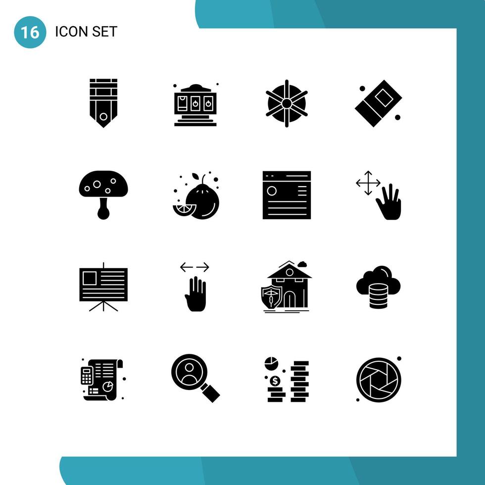 16 Thematic Vector Solid Glyphs and Editable Symbols of poison mushroom boat stationary education Editable Vector Design Elements