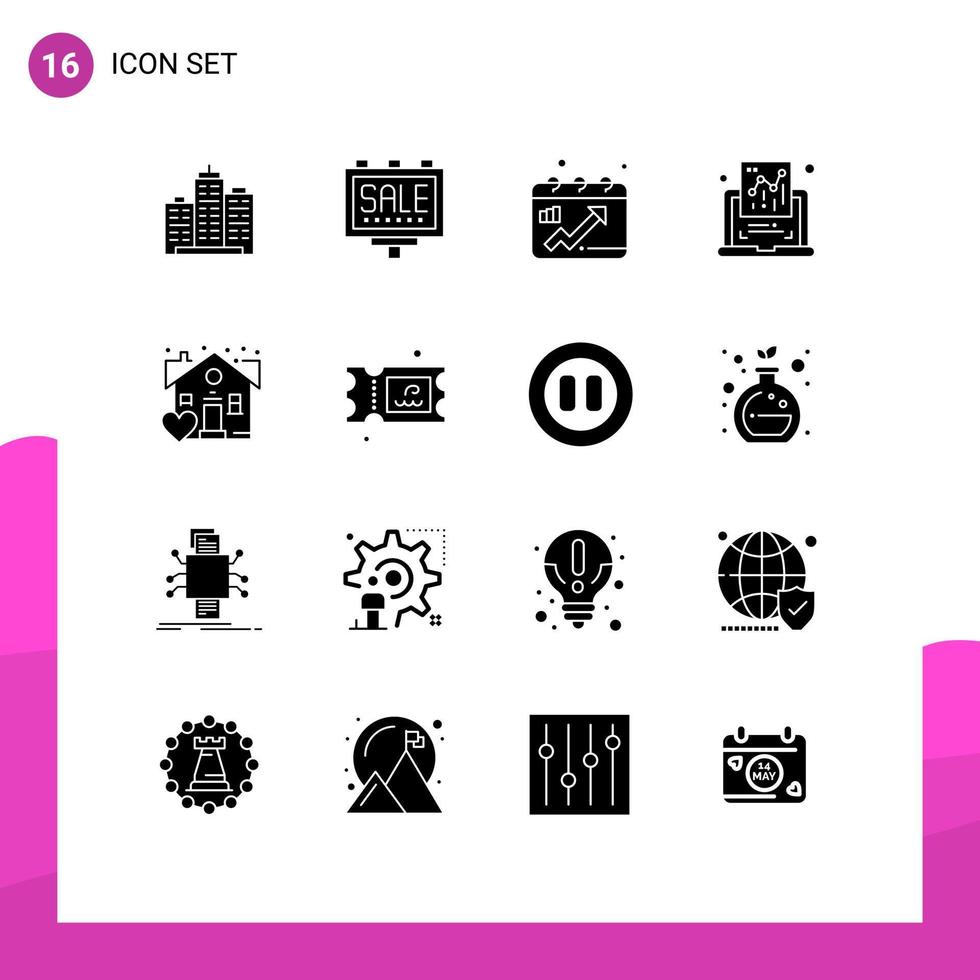 Set of 16 Commercial Solid Glyphs pack for graph chart billboard graph chart Editable Vector Design Elements