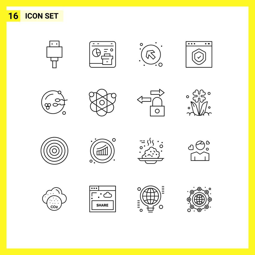 Pack of 16 creative Outlines of protection interface se check left up Editable Vector Design Elements