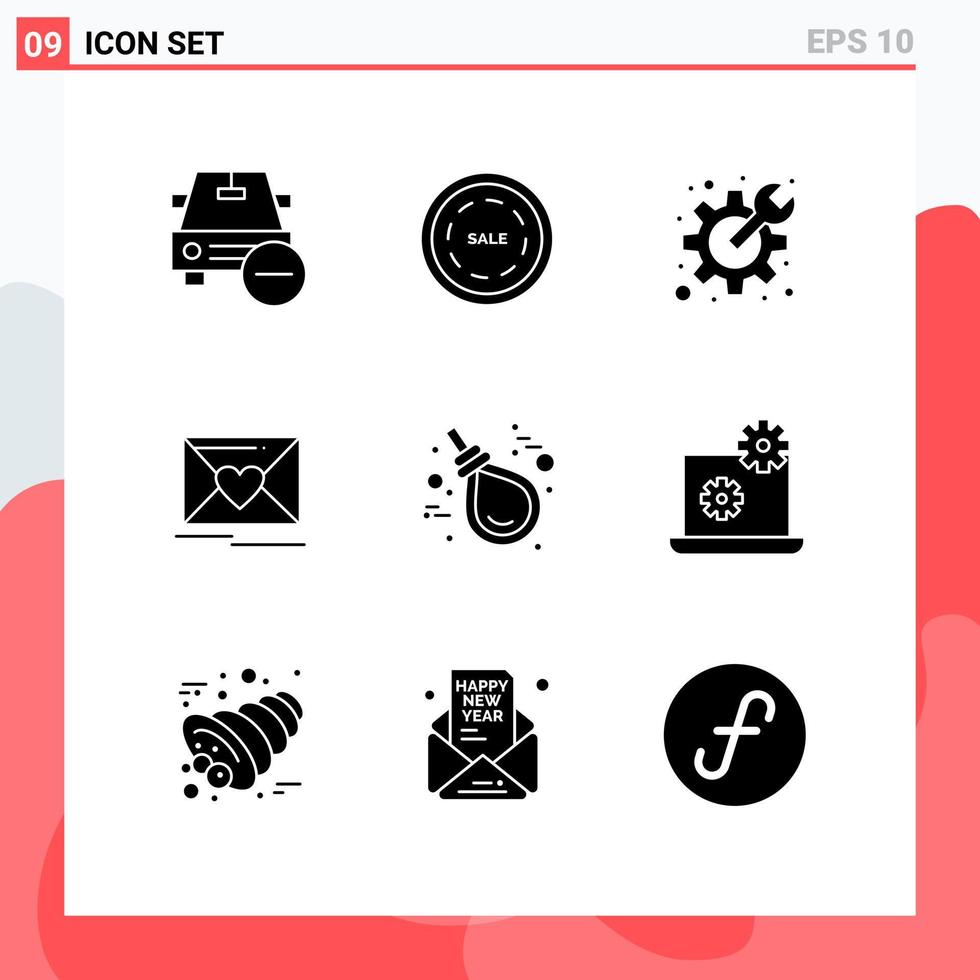 Pictogram Set of 9 Simple Solid Glyphs of gallo heart shopping love spanner Editable Vector Design Elements
