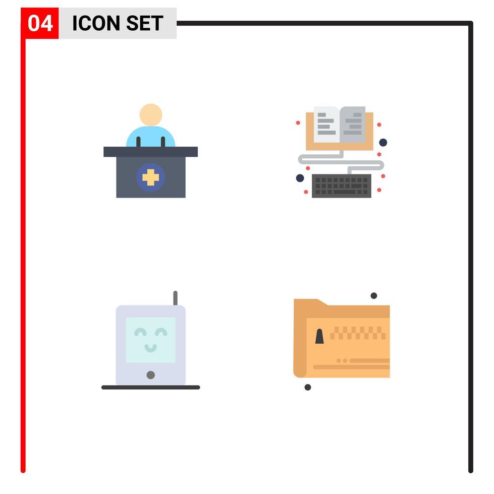 Set of 4 Vector Flat Icons on Grid for hospital monitor medical appointment education folder Editable Vector Design Elements