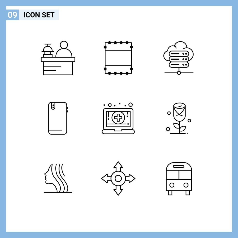 Modern Set of 9 Outlines and symbols such as flower medical phone laptop back Editable Vector Design Elements