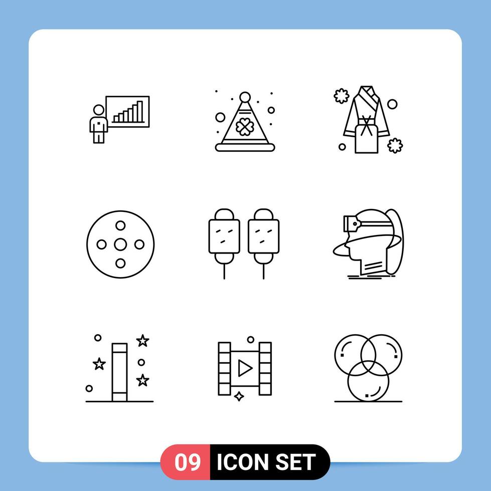 Modern Set of 9 Outlines and symbols such as storage footage irish camera reel shower Editable Vector Design Elements