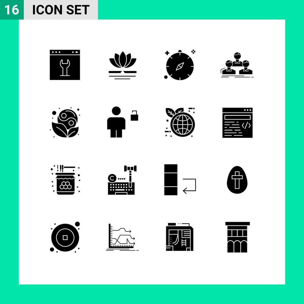 16 Thematic Vector Solid Glyphs and Editable Symbols of people employee chinese company navigation Editable Vector Design Elements