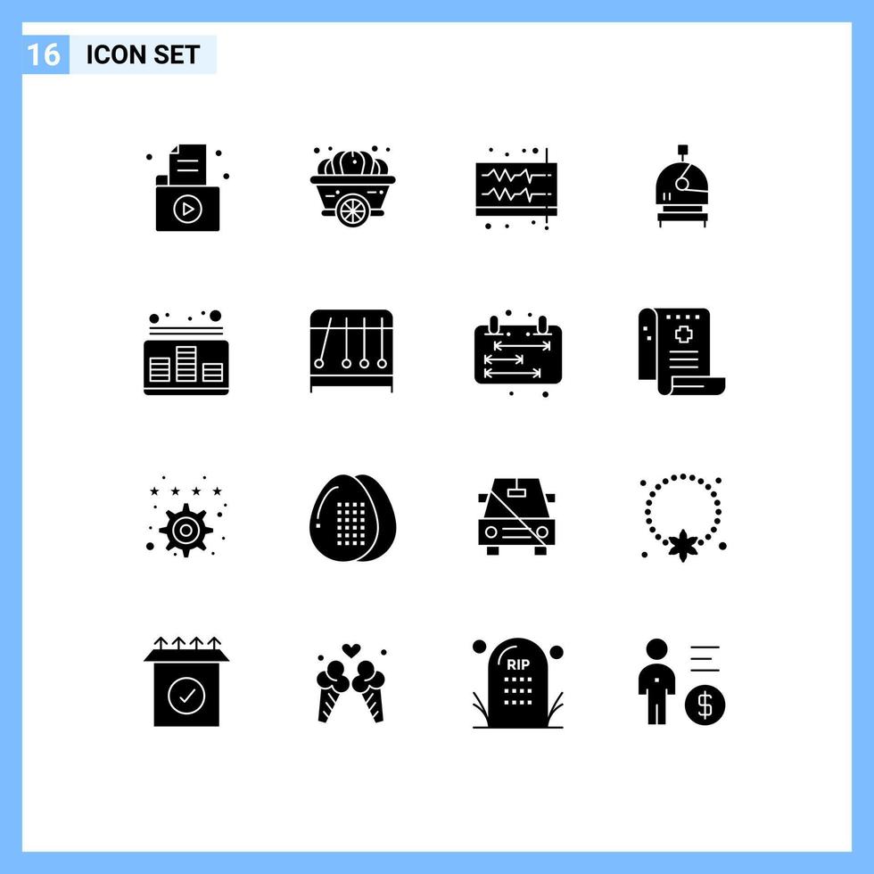 Group of 16 Solid Glyphs Signs and Symbols for audio helmet thanksgiving astronaut volume Editable Vector Design Elements