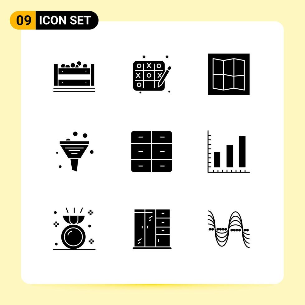 Solid Glyph Pack of 9 Universal Symbols of interior decor map closet management Editable Vector Design Elements