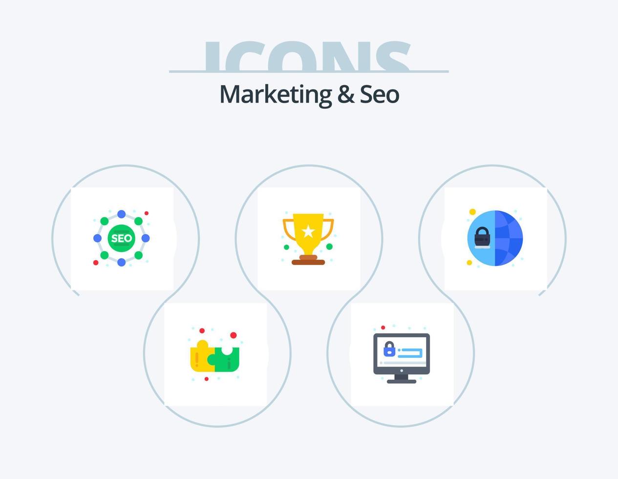 Marketing And Seo Flat Icon Pack 5 Icon Design. . protection. strategy. network. winner vector