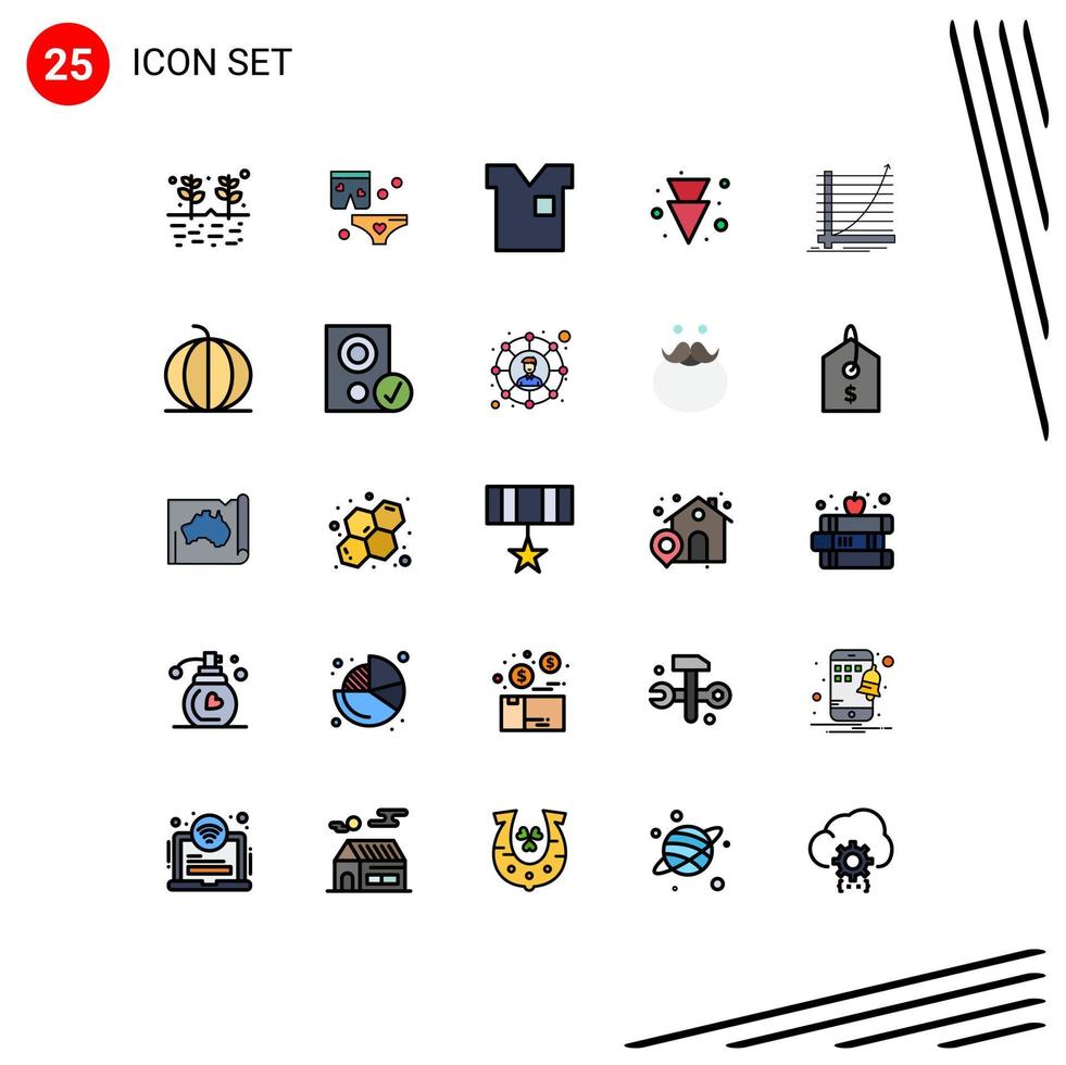 Pictogram Set of 25 Simple Filled line Flat Colors of chart full clothes down t shirt Editable Vector Design Elements