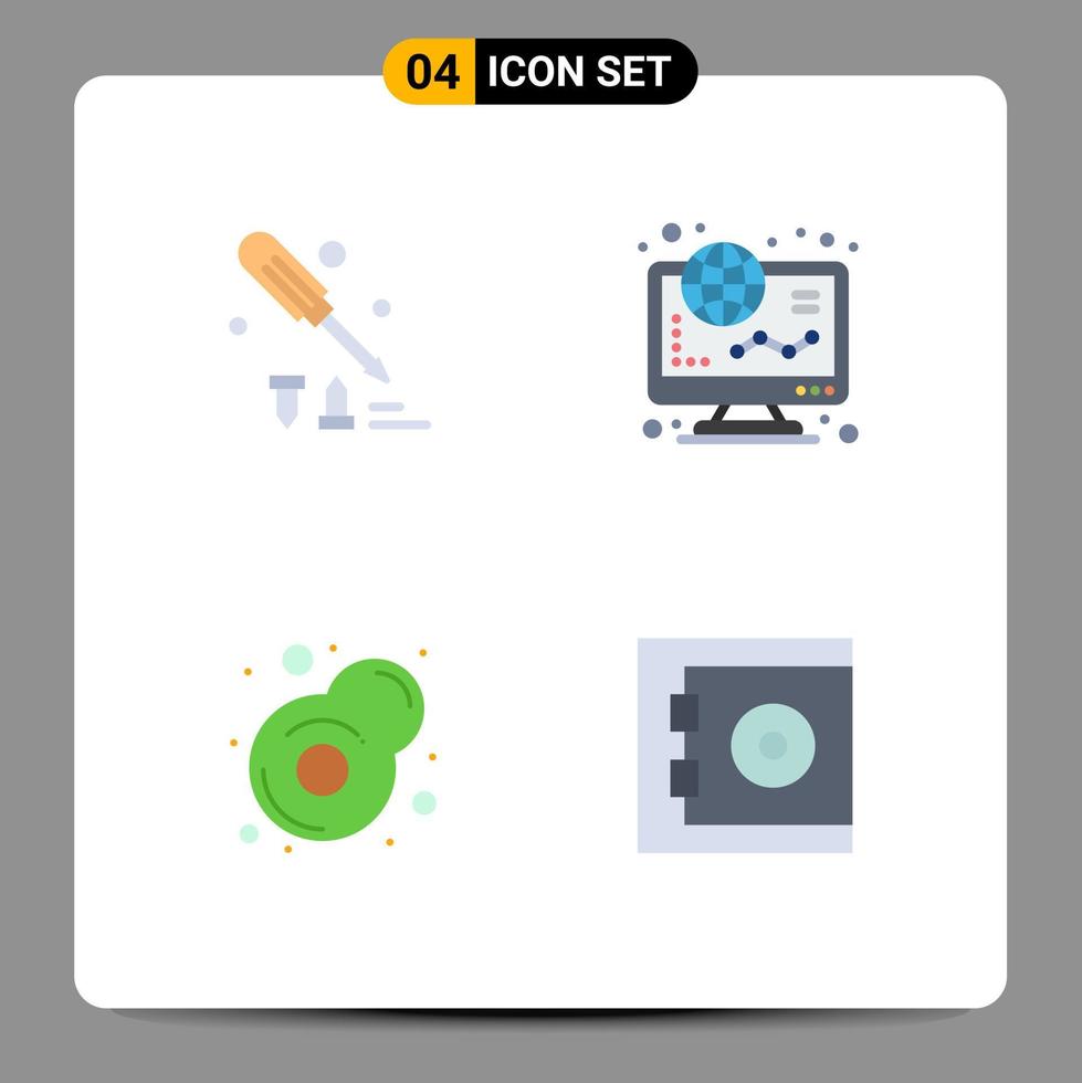 Mobile Interface Flat Icon Set of 4 Pictograms of screw driver breakfast tool graph fry Editable Vector Design Elements