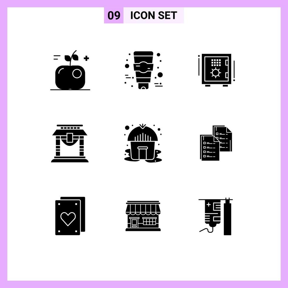 Stock Vector Icon Pack of 9 Line Signs and Symbols for tent chinese box china door Editable Vector Design Elements