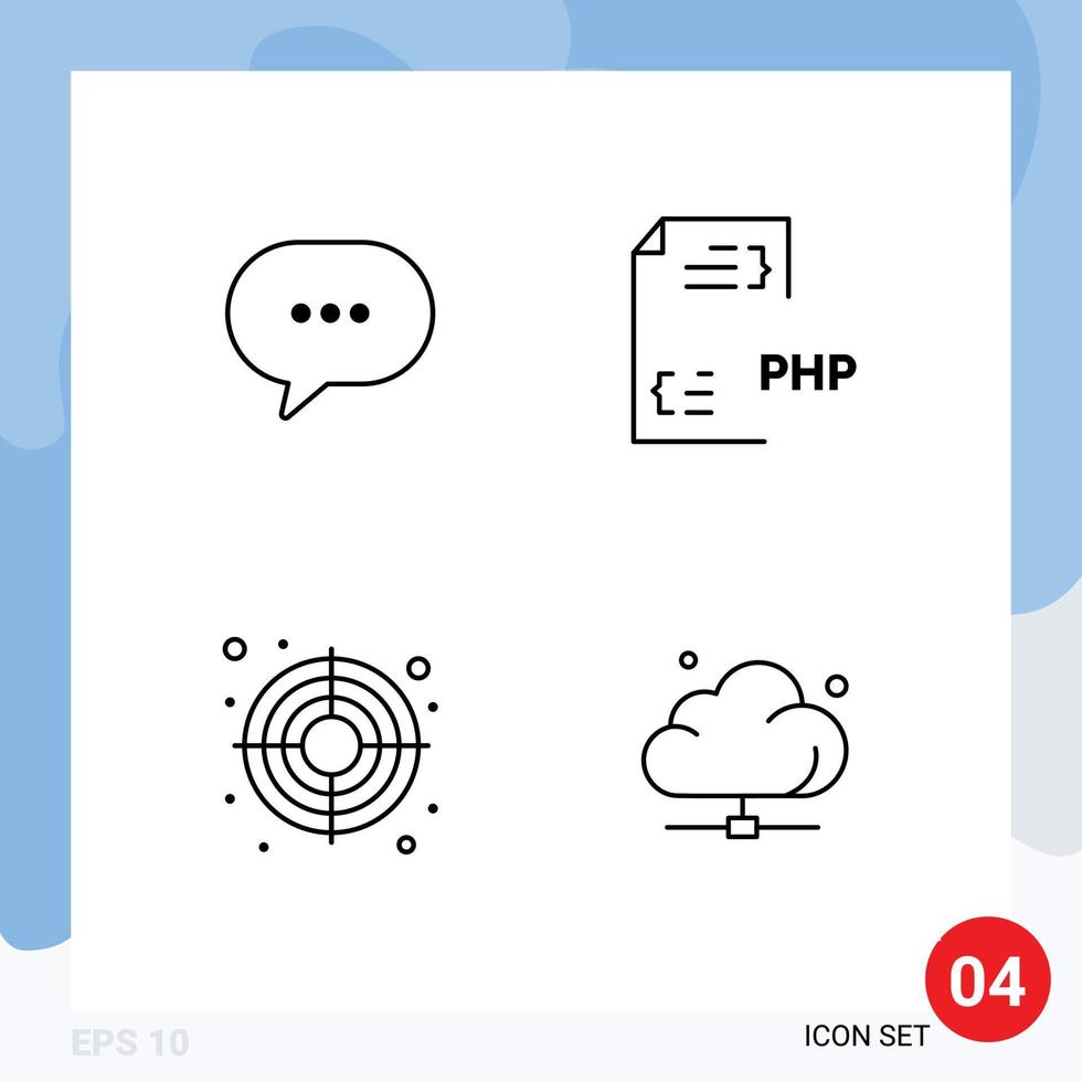 Group of 4 Modern Filledline Flat Colors Set for chat seo bubble development target Editable Vector Design Elements