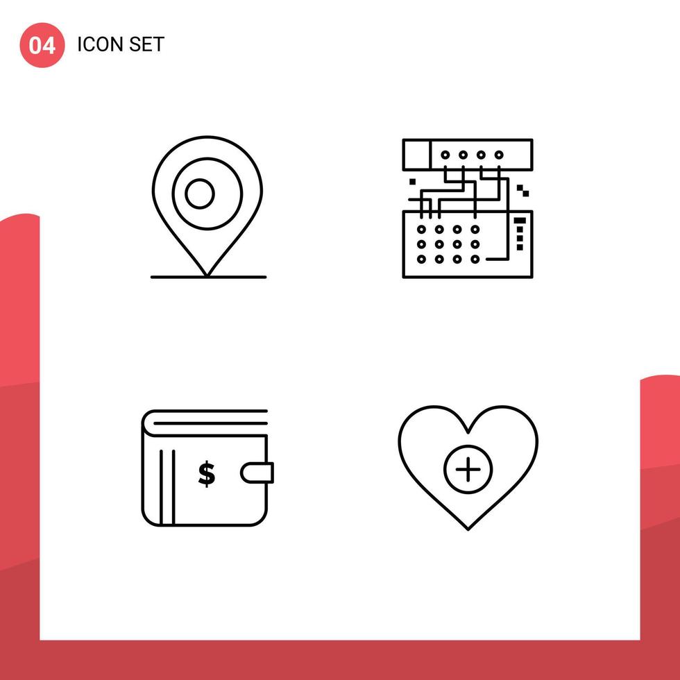 Pictogram Set of 4 Simple Filledline Flat Colors of location money analog module cash Editable Vector Design Elements