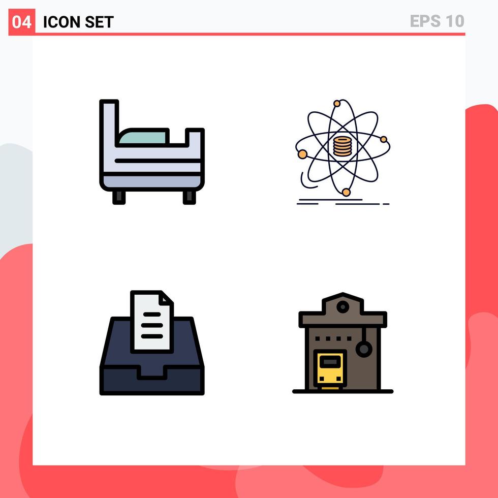 Universal Icon Symbols Group of 4 Modern Filledline Flat Colors of bed mailbox data science bus station Editable Vector Design Elements