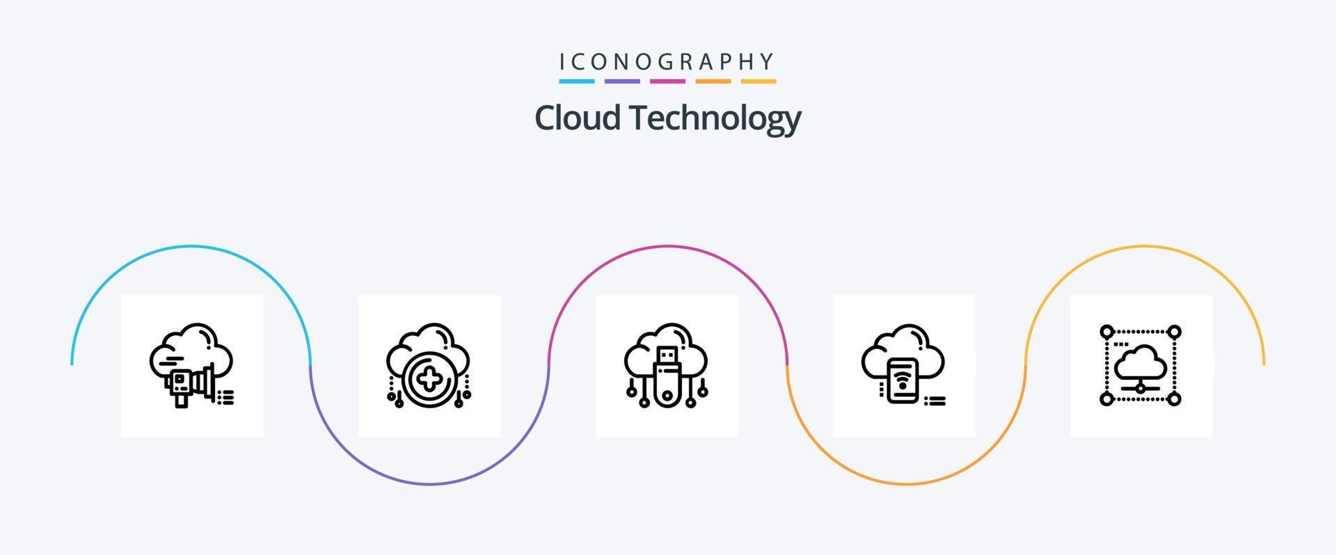 Cloud Technology Line 5 Icon Pack Including data. mobile. plus. wifi. cloud vector