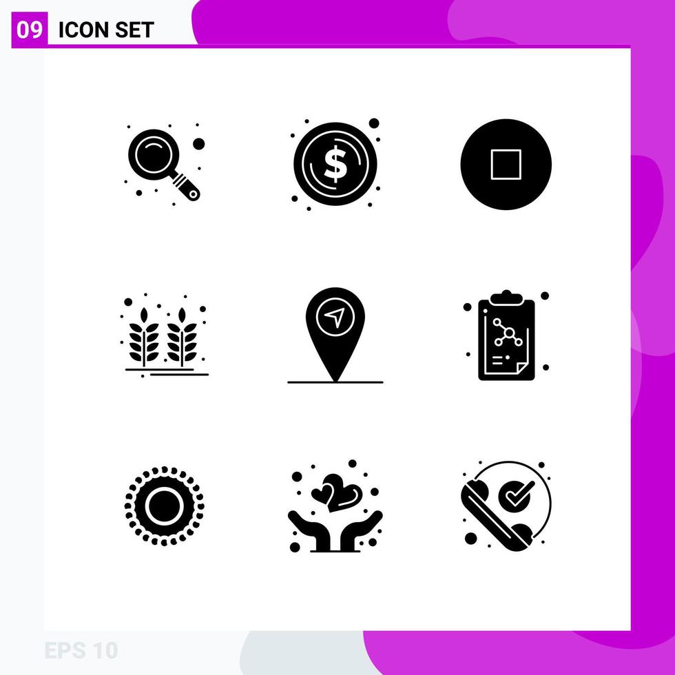 9 Universal Solid Glyph Signs Symbols of lesson education stop map wheat Editable Vector Design Elements