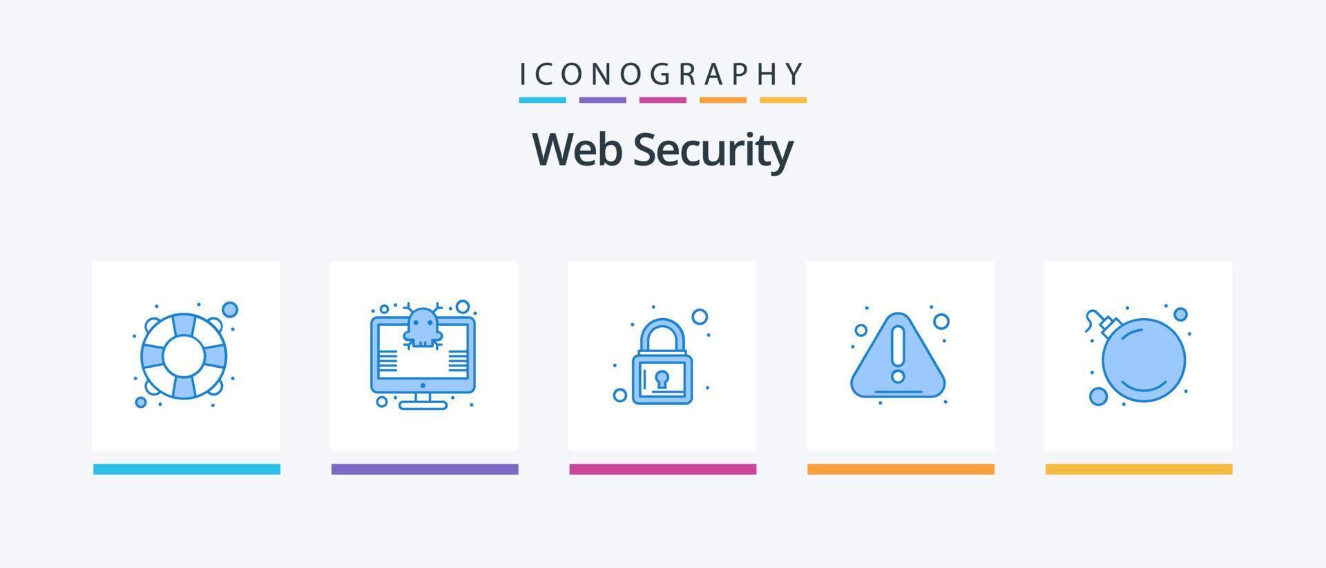 web seguridad azul 5 5 icono paquete incluso virus. bomba. cerrar con llave. advertencia. error. creativo íconos diseño vector