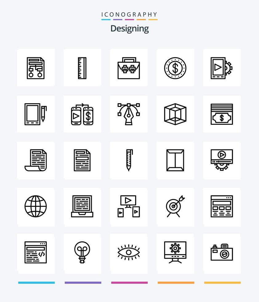 Creative Designing 25 OutLine icon pack  Such As design. cash. bag. coin. toolkit vector