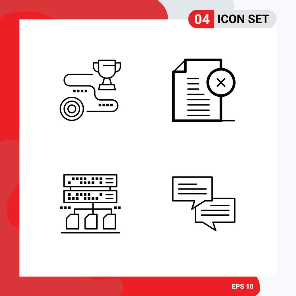 4 Universal Filledline Flat Colors Set for Web and Mobile Applications achievement office path delete document data Editable Vector Design Elements