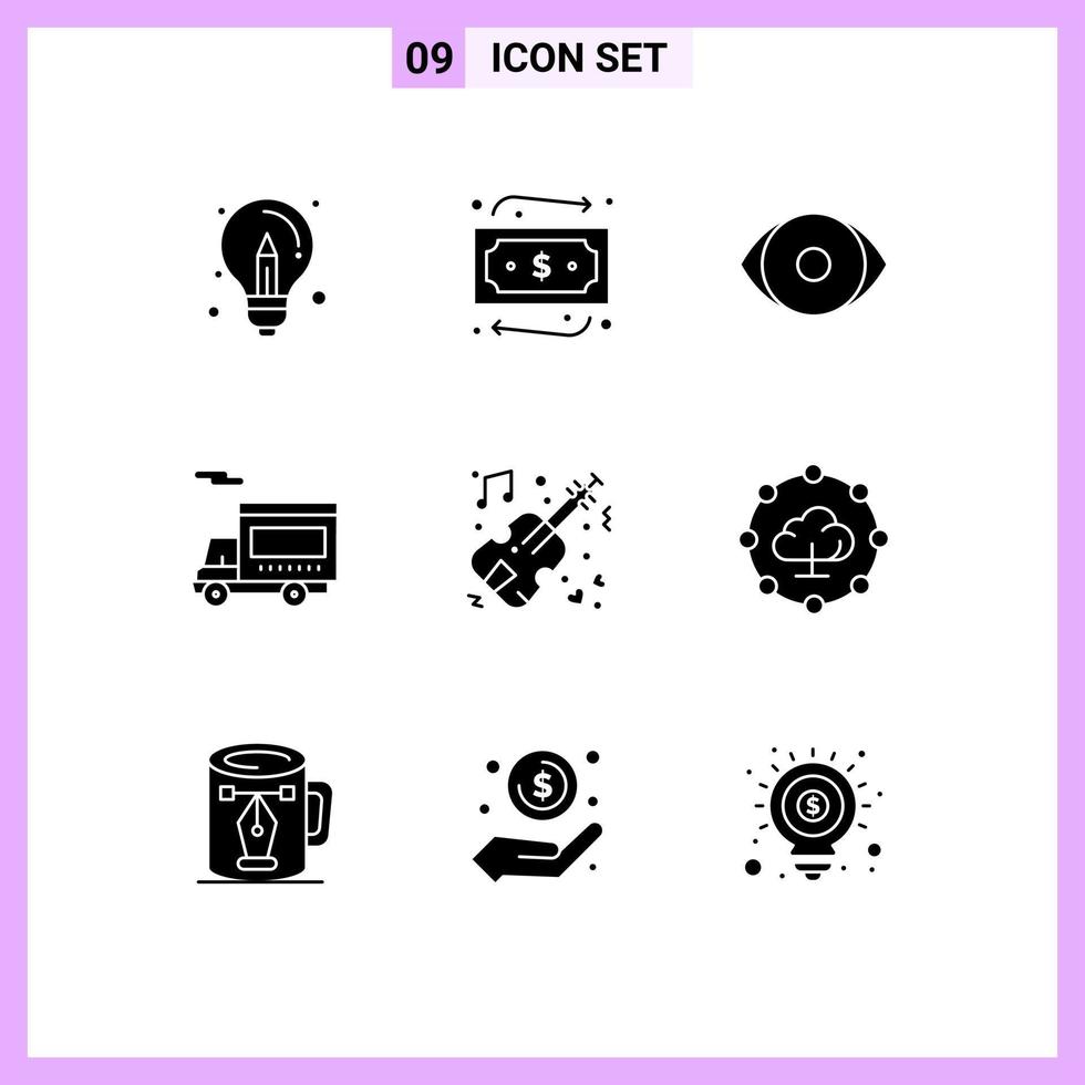 9 Solid Glyph concept for Websites Mobile and Apps music vehicle eye van transport Editable Vector Design Elements