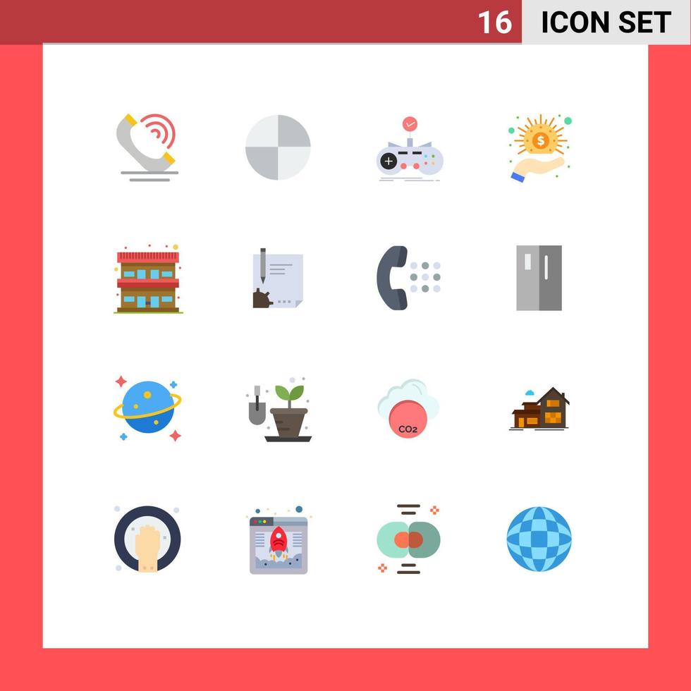 Set of 16 Vector Flat Colors on Grid for accommodation money controller hand business Editable Pack of Creative Vector Design Elements