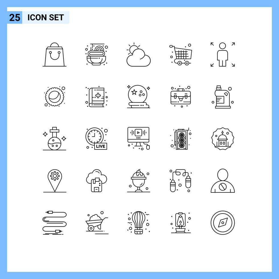 Universal Icon Symbols Group of 25 Modern Lines of moon person cart opportunity checkout Editable Vector Design Elements