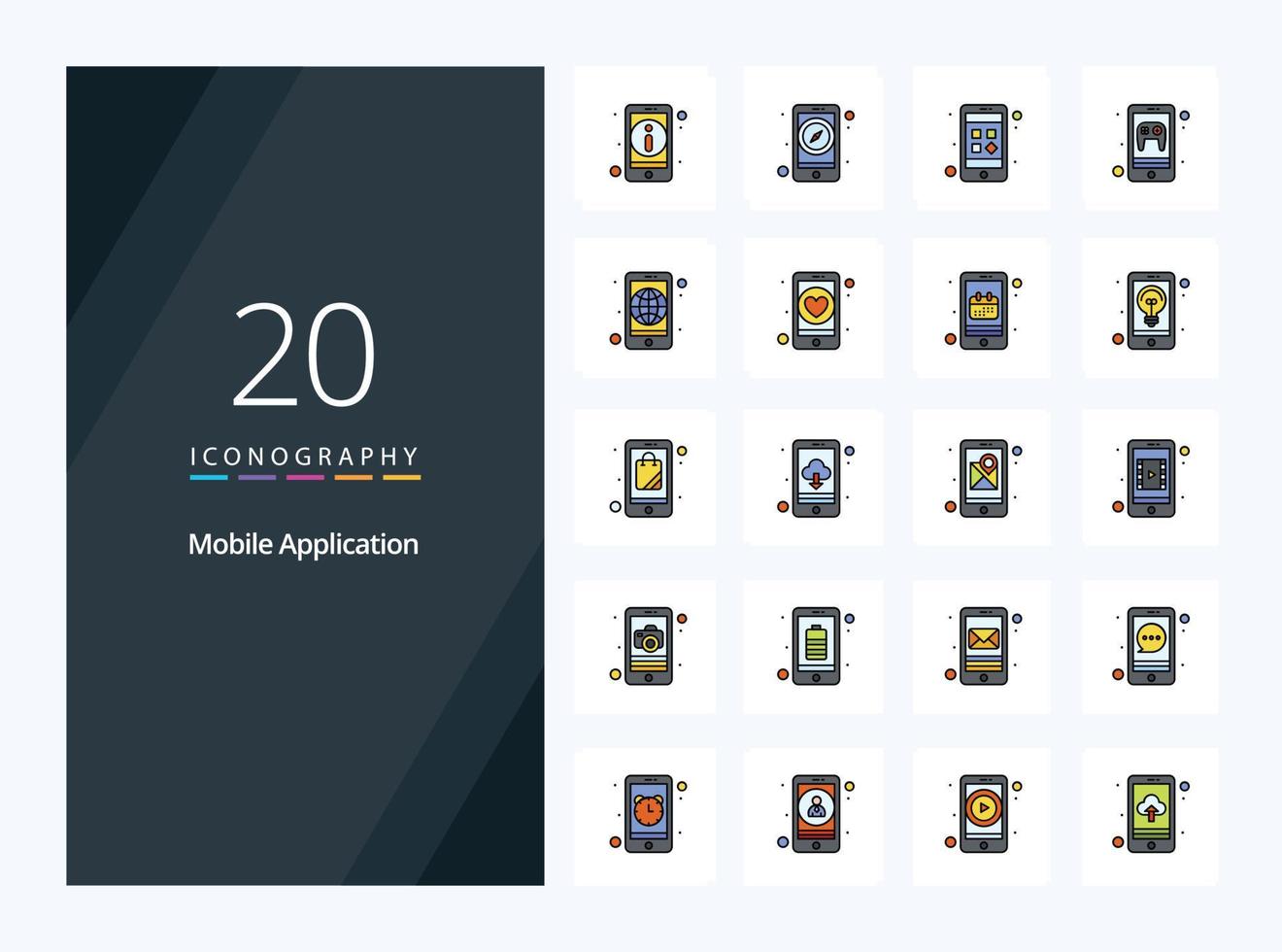 20 Mobile Application line Filled icon for presentation vector