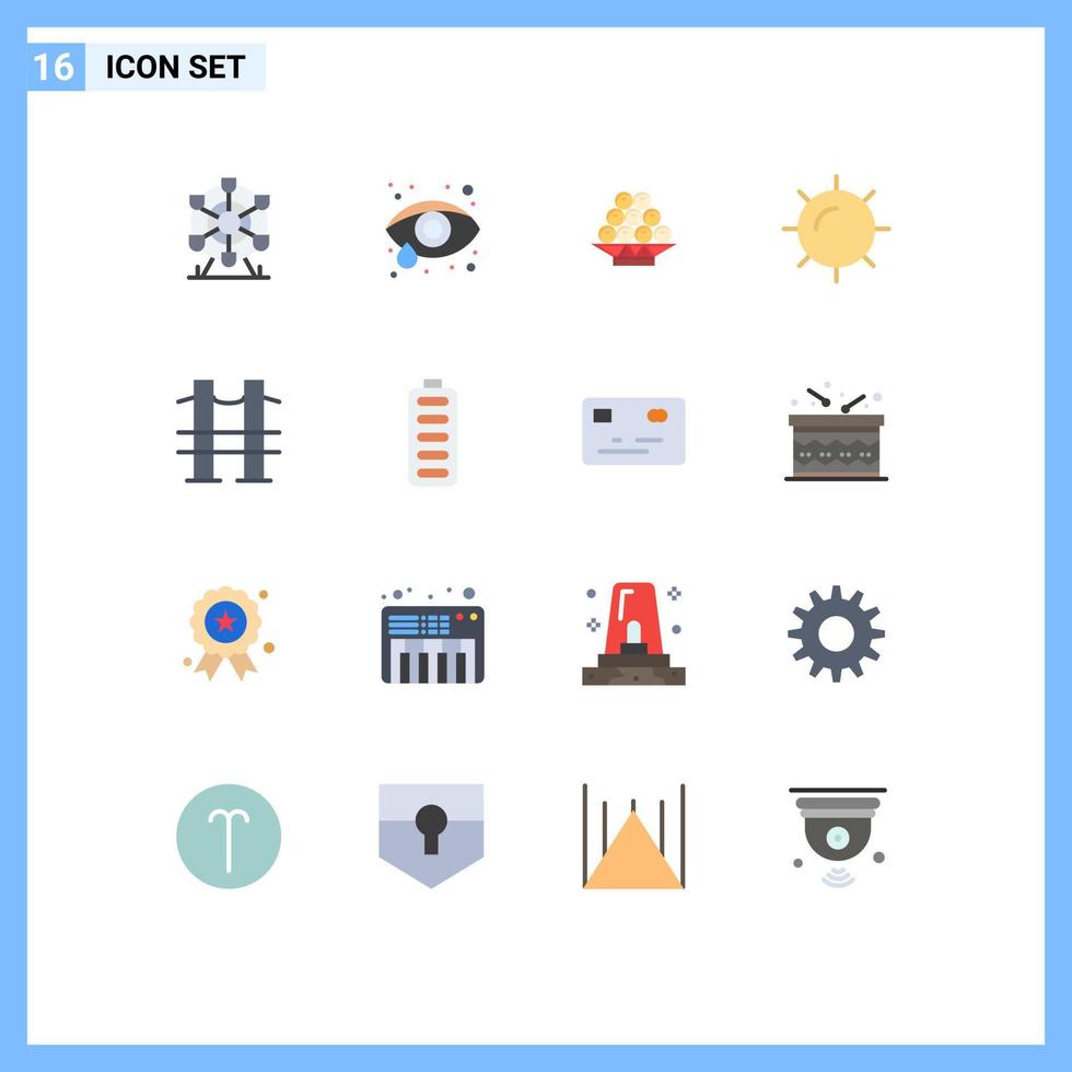 universal icono símbolos grupo de dieciséis moderno plano colores de la carretera viaje Fruta puente Dom editable paquete de creativo vector diseño elementos