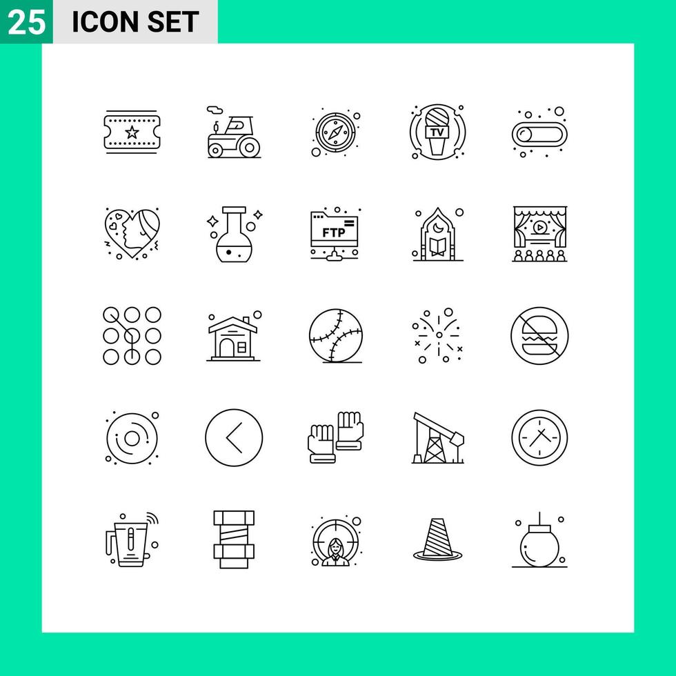 25 universal líneas conjunto para web y móvil aplicaciones palanca botón dirección apagado micrófono editable vector diseño elementos