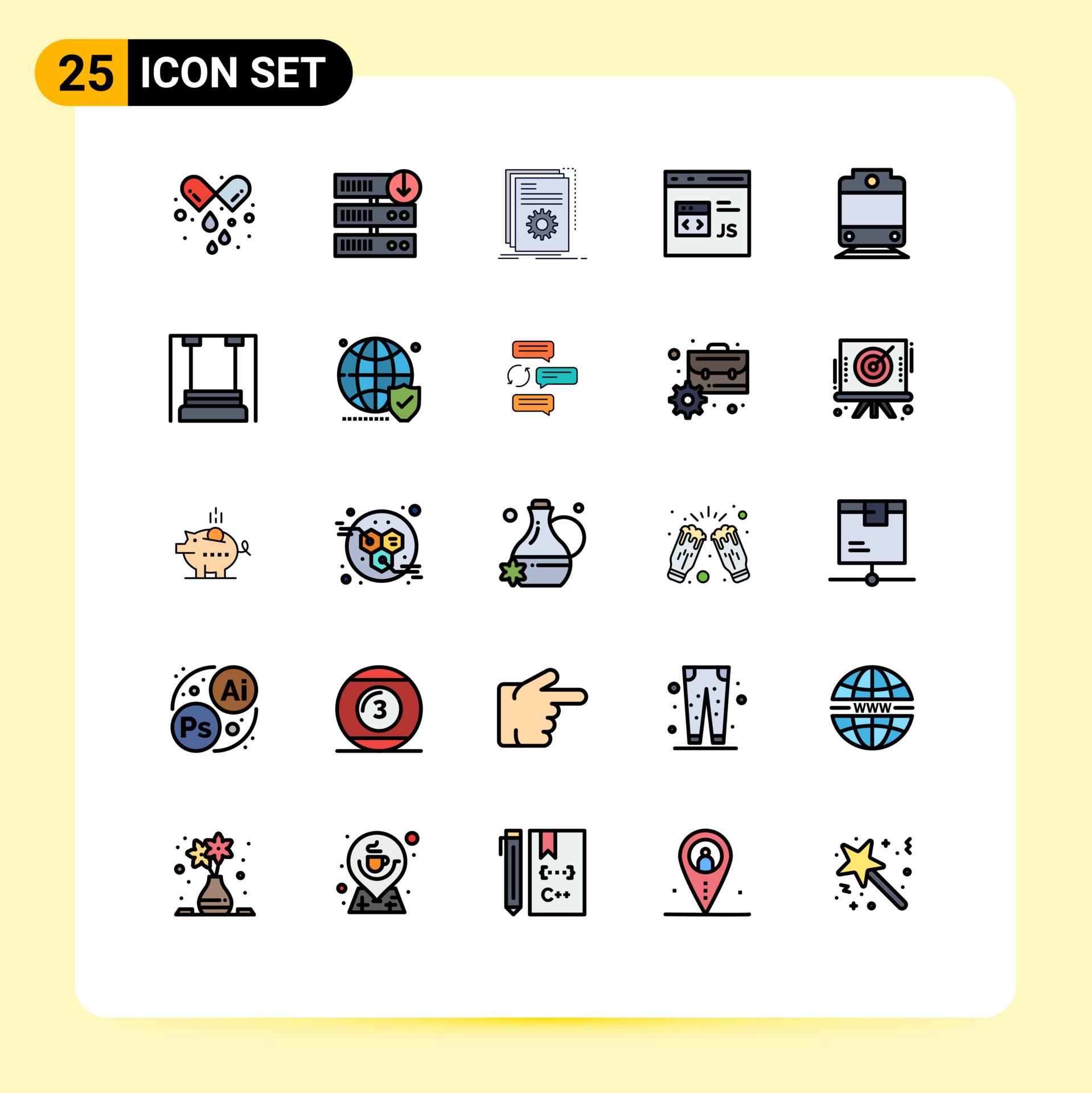 25 Universal Filled line Flat Color Signs Symbols of js develop app ...