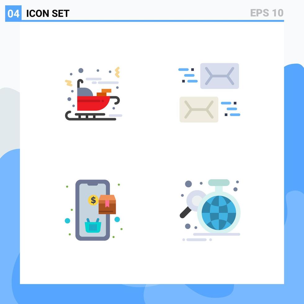 Set of 4 Commercial Flat Icons pack for carriage mobile santa email purchase Editable Vector Design Elements