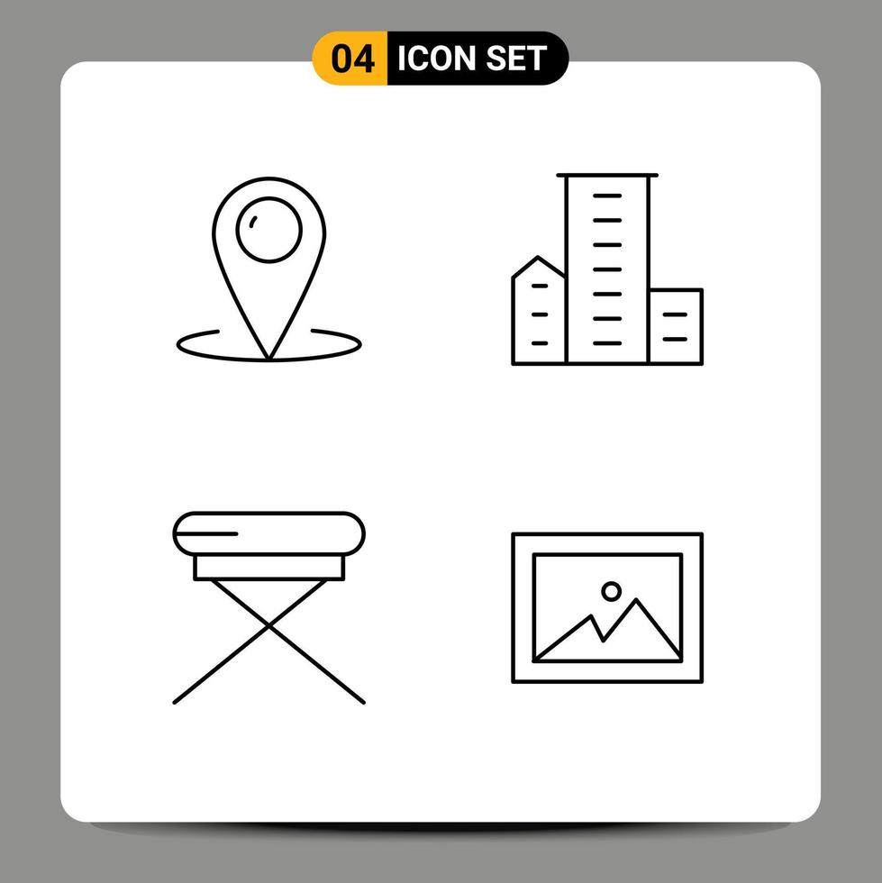 línea paquete de 4 4 universal símbolos de ubicación residencias ayuda inmuebles mueble editable vector diseño elementos
