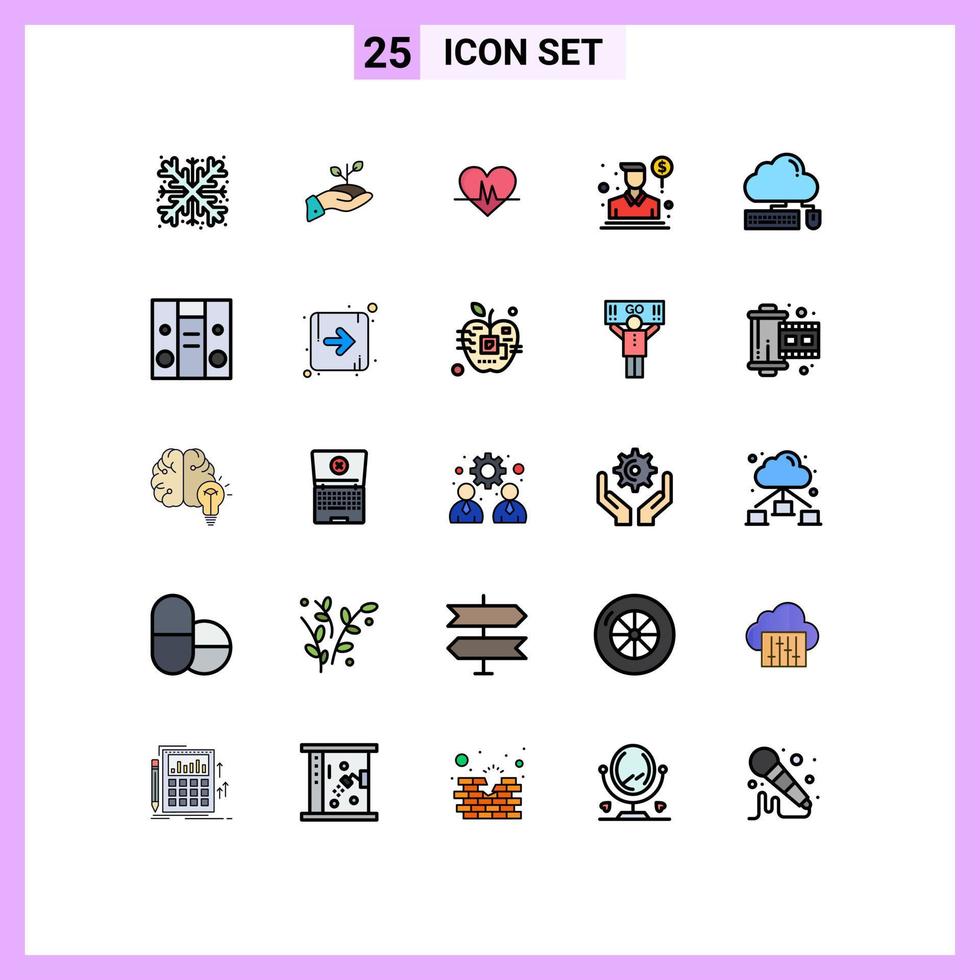 25 User Interface Filled line Flat Color Pack of modern Signs and Symbols of sales agent loan pulse heart Editable Vector Design Elements