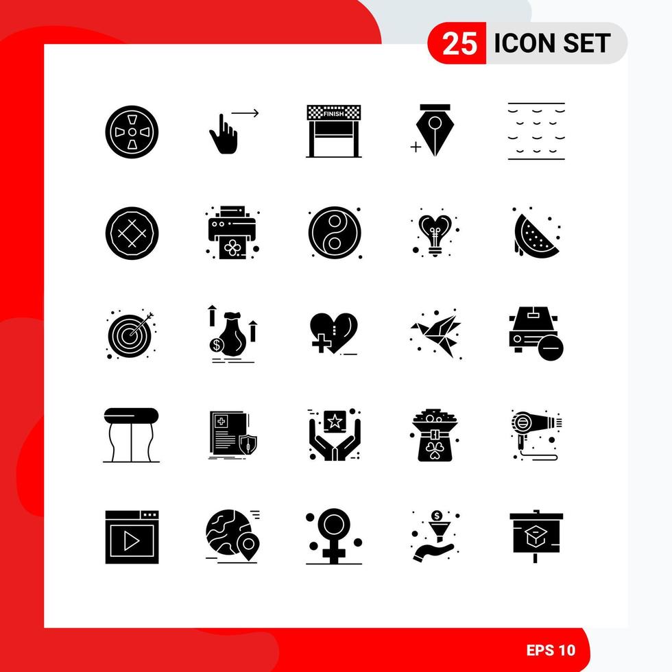 Editable Vector Line Pack of 25 Simple Solid Glyphs of water pen finish anchor goal Editable Vector Design Elements