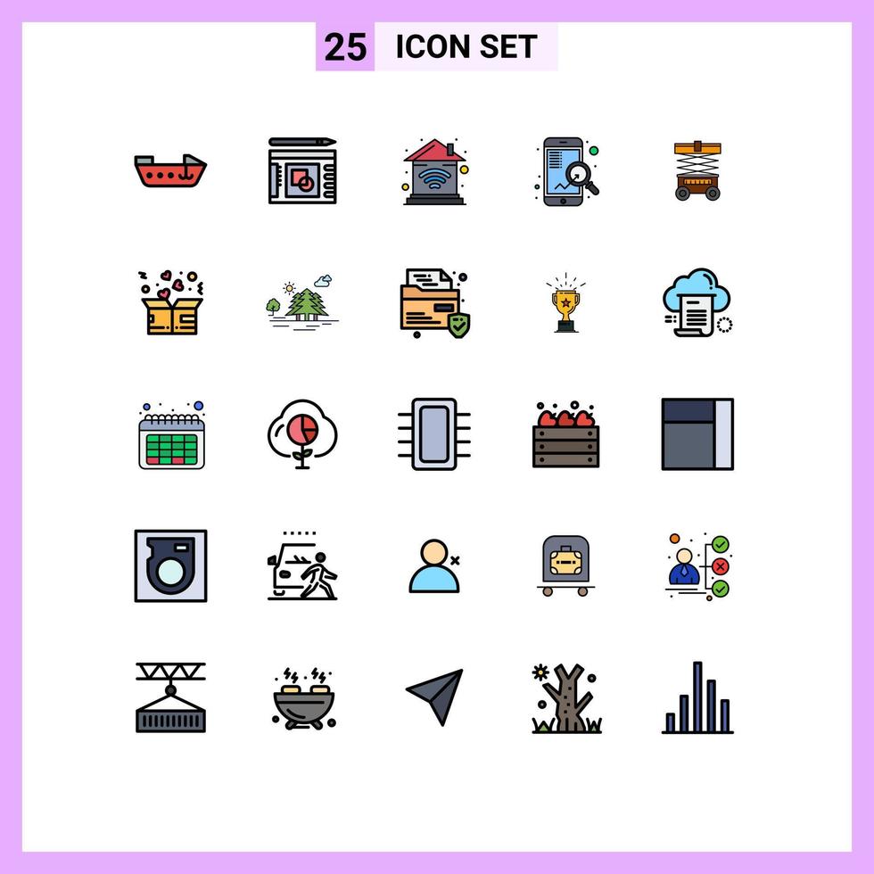 Modern Set of 25 Filled line Flat Colors and symbols such as warehouse lift property seo mobile Editable Vector Design Elements