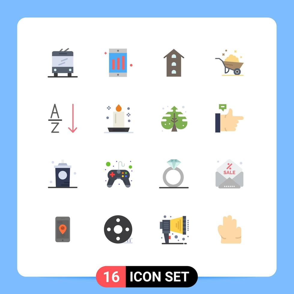 universal icono símbolos grupo de dieciséis moderno plano colores de ordenar alfabético tienda frente primavera construcción editable paquete de creativo vector diseño elementos