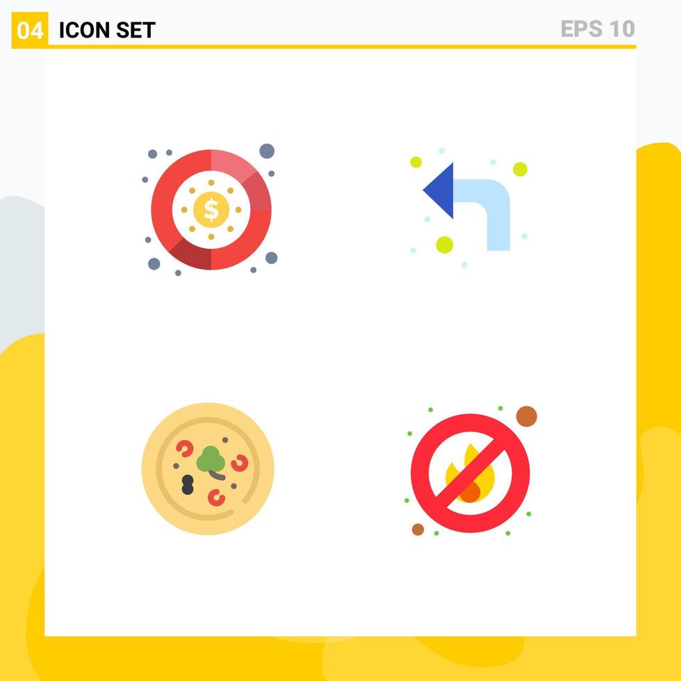 Set of 4 Vector Flat Icons on Grid for diagram food money up fire Editable Vector Design Elements